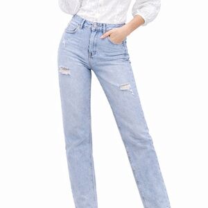 ZARA Z1975 RIPPED STRAIGHT CROPPED JEANS Size 6 EUC